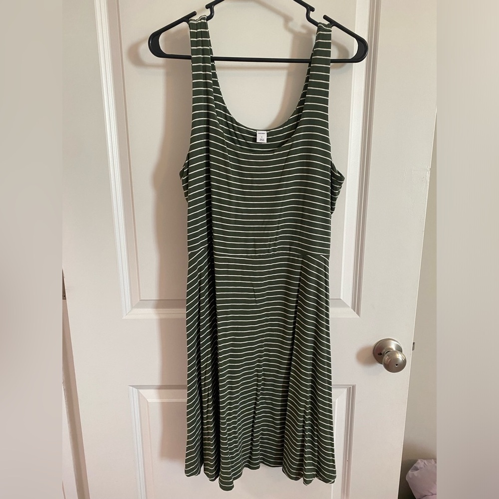 Olive green & white stripe dress